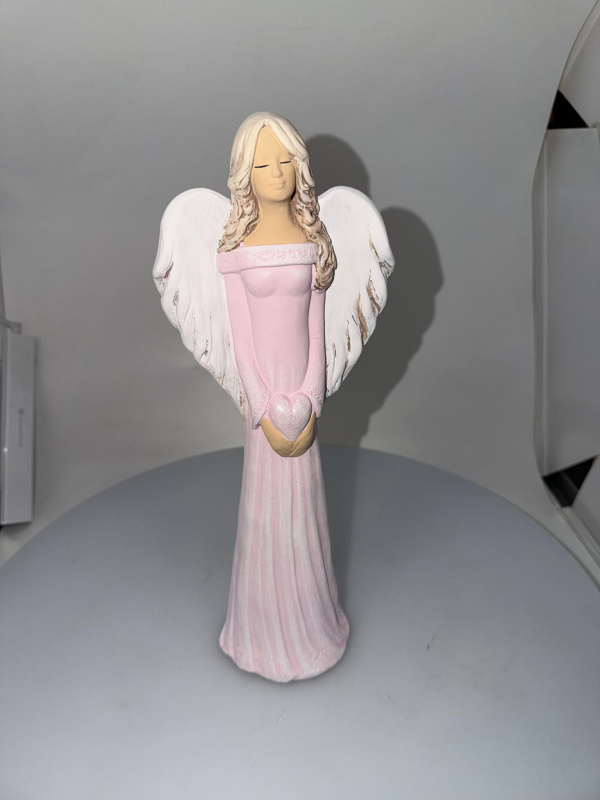 Dekoračný anjel ALEXIS, ružový, 35x13 cm