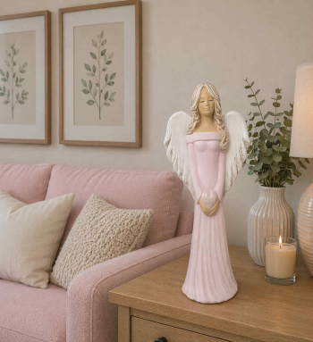 Dekoračný anjel ALEXIS, ružový, 35x13 cm