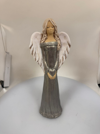 Dekoračný anjel ALEXIS, perleť-sivý, 35x13 cm