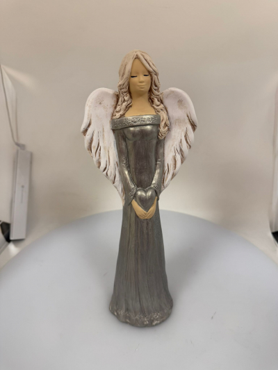 Dekoračný anjel ALEXIS, perleť-sivý, 35x13 cm