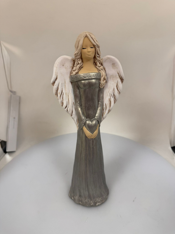 Dekoračný anjel ALEXIS, perleť-sivý, 35x13 cm