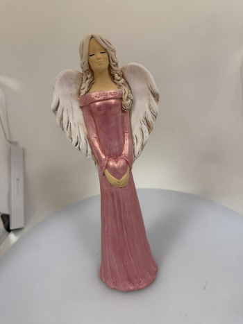 Dekoračný anjel ALEXIS, perleť-ružový, 35x13 cm