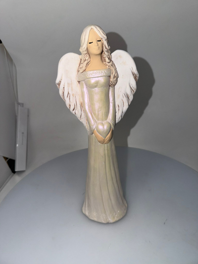 Dekoračný anjel ALEXIS, perleť-biely, 35x13 cm