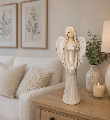 Dekoračný anjel ALEXIS, perleť-biely, 35x13 cm