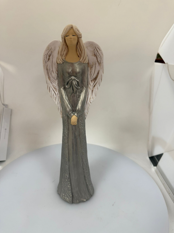 Dekoračný sadrový anjel HANNA, sivá perleť, 40x13 cm