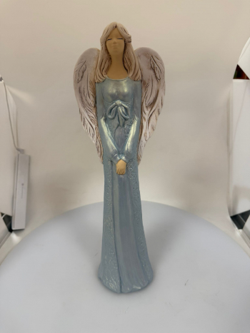 Dekoračný sadrový anjel HANNA, tyrkysovo-modrá perleť, 40x13 cm