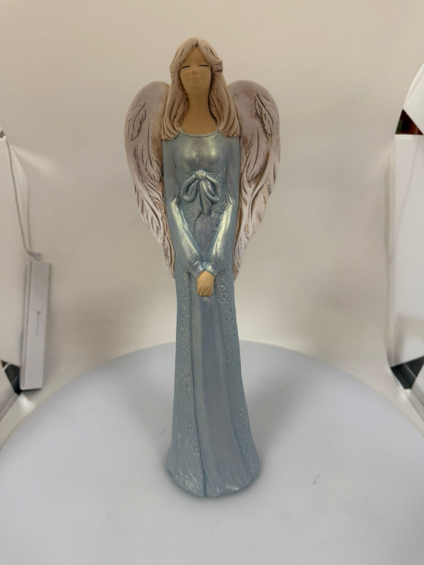 Dekoračný sadrový anjel HANNA, tyrkysovo-modrá perleť, 40x13 cm