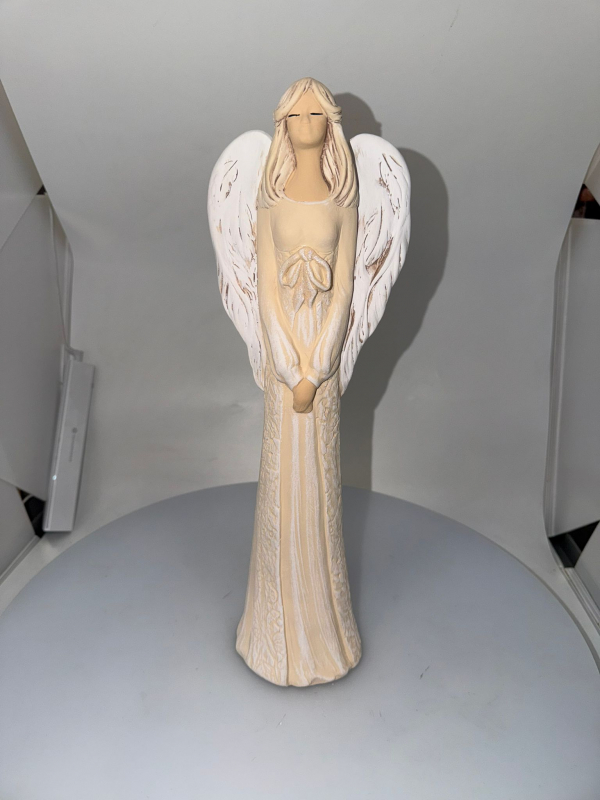 Dekoračný sadrový anjel HANNA, oranžový, 40x13 cm