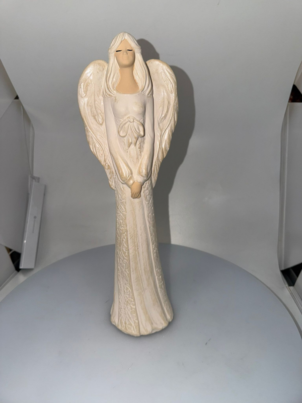 Dekoračný sadrový anjel HANNA, bielo-zlatá, 40x13 cm