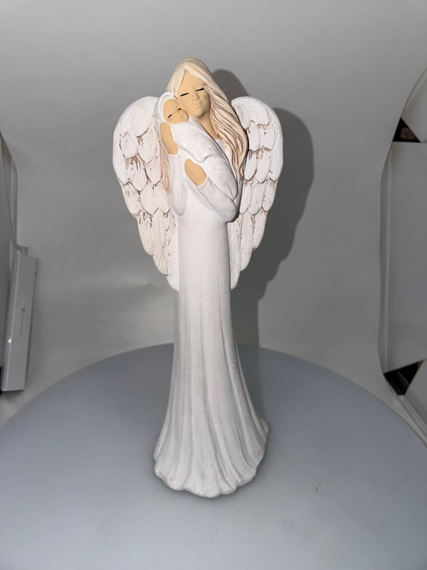 Anjel s dieťaťom AURELIA, biely, 38x14 cm