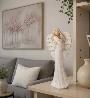Anjel s dieťaťom AURELIA, biely, 38x14 cm