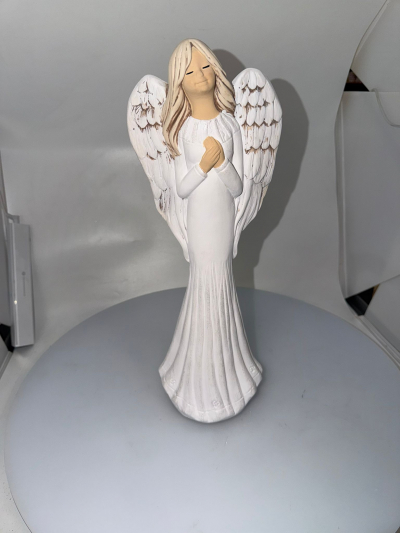 Dekoračný sádrový anjel, FIONA, biely, 38x14 cm