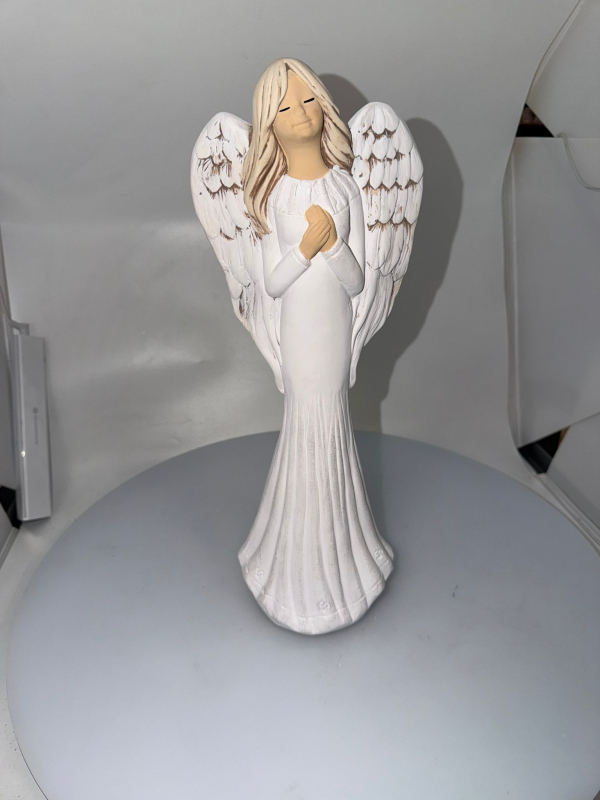 Dekoračný sádrový anjel, FIONA, biely, 38x14 cm