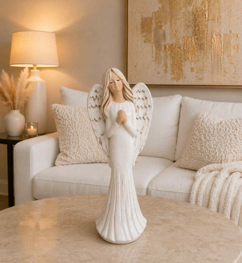 Dekoračný sádrový anjel, FIONA, biely, 38x14 cm