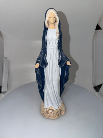 Dekoračný sádrový anjel, Mária nepoškvrnená, modrá perleť, 38x12 cm