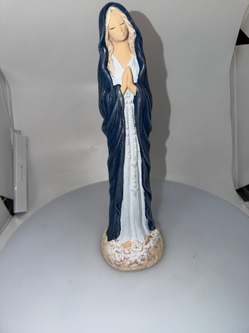 Dekoračný sádrový anjel, Mária ružencová, modrá perleť, 38x12 cm