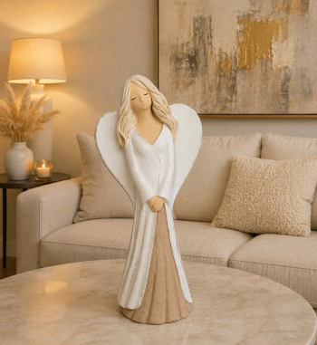 Dekoračný sádrový anjel, MAJA sukienka, biela-kapučínová, 36x13 cm