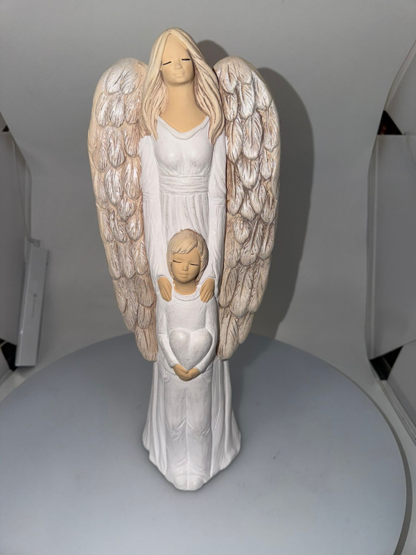 Dekoračný sádrový anjel, KARINA s chlapcom, 40x16 cm