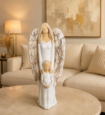 Dekoračný sádrový anjel, KARINA s chlapcom, 40x16 cm