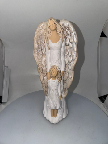 Dekoračný sádrový anjel, KARINA s dievčaťom, 40x16 cm