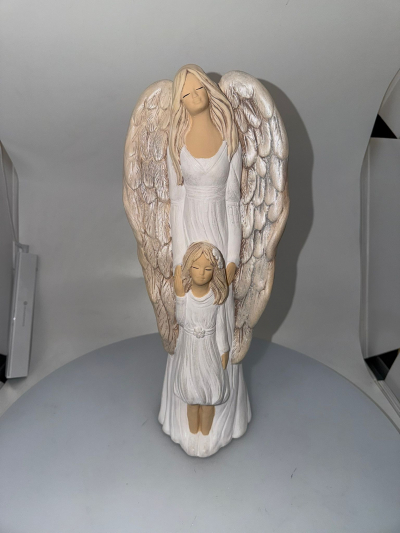 Dekoračný sádrový anjel, KARINA s dievčaťom, 40x16 cm