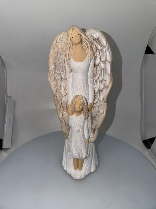 Dekoračný sádrový anjel, KARINA s dievčaťom, 40x16 cm