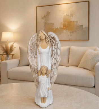 Dekoračný sádrový anjel, KARINA s dievčaťom, 40x16 cm