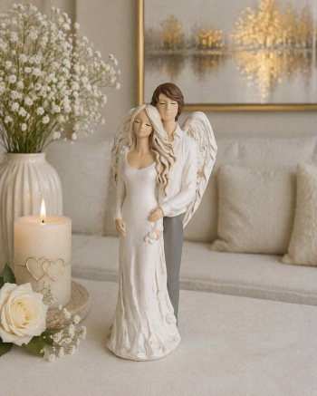 Dekoračný sádrový anjel, svadobný pár, 38x14 cm