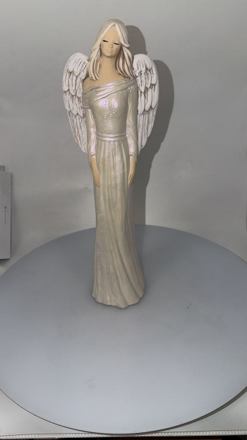 Sivý sadrový anjel PAULA, perleť-bily, 41x15 cm