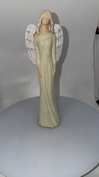 Sivý sadrový anjel PAULA, zelený, 41x15 cm