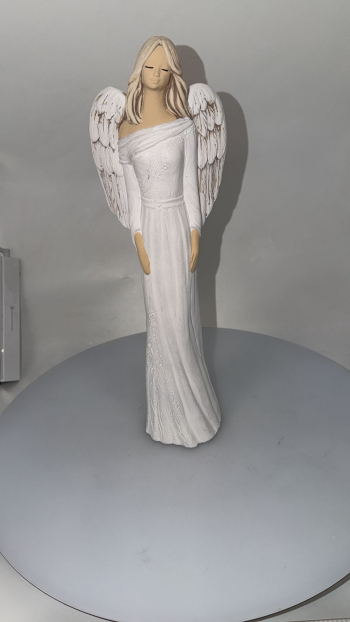 Sivý sadrový anjel PAULA, biely, 41x15 cm