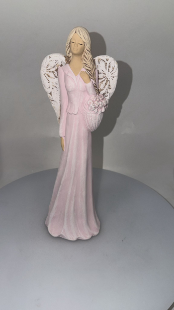 Dekoračný anjel VALERIA, ružový, 39x13 cm