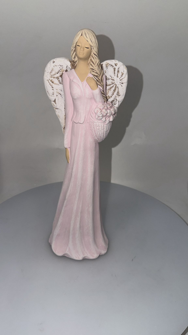 Dekoračný anjel VALERIA, ružový, 39x13 cm