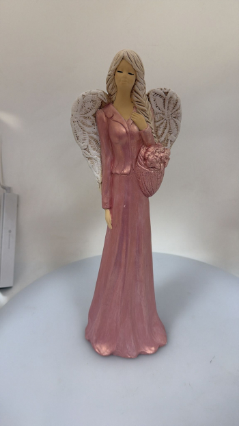 Dekoračný anjel VALERIA, ružová perleť, 39x13 cm