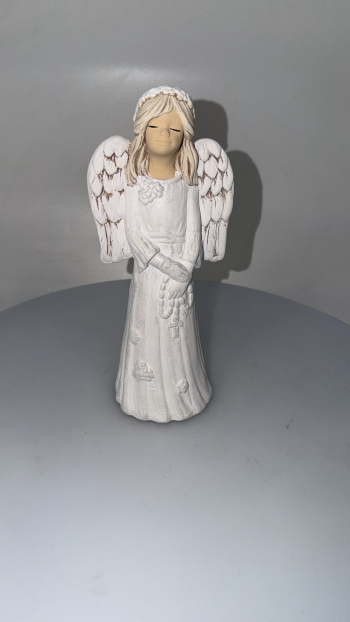 Sadrový anjel DOBRAVKA s ružencom, biely, 26x12 cm