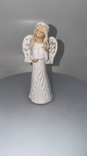 Sadrový anjel DOBRAVKA s knihou, biely, 26x12 cm