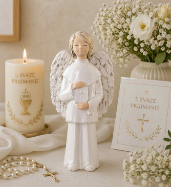 Anjel chlapec s knižkou, bielo-zlatý, 27x13 cm