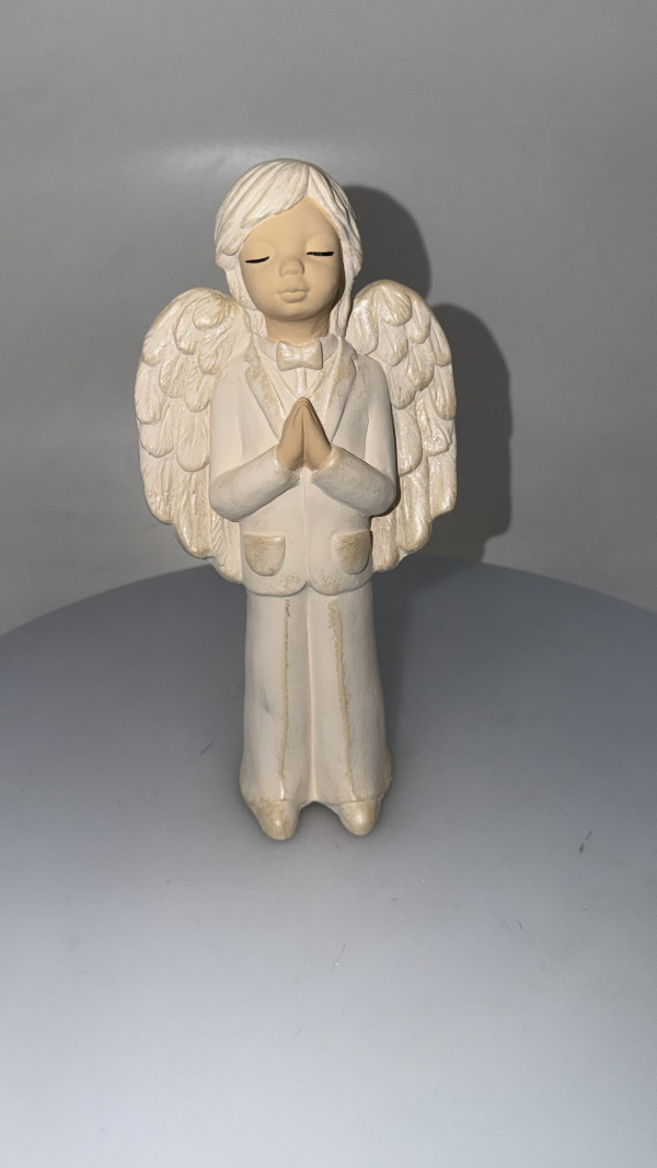 Anjel chlapec modliaci, bielo-zlatý, 27x13 cm