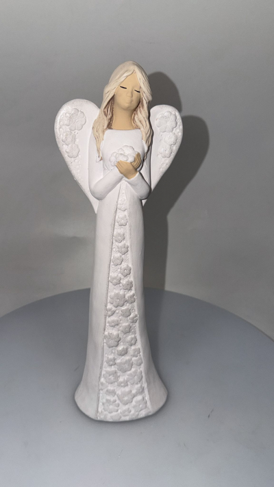 Dekoračný anjel sadrový IDA, biely, 38x12 cm