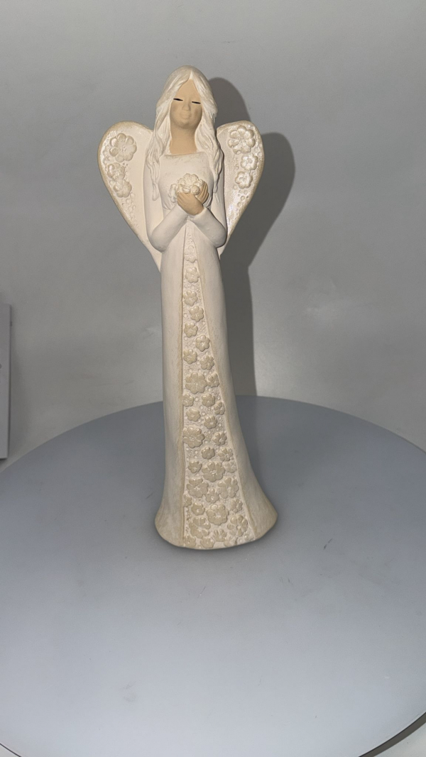 Dekoračný anjel sadrový IDA, bielo-zlatý, 38x12 cm