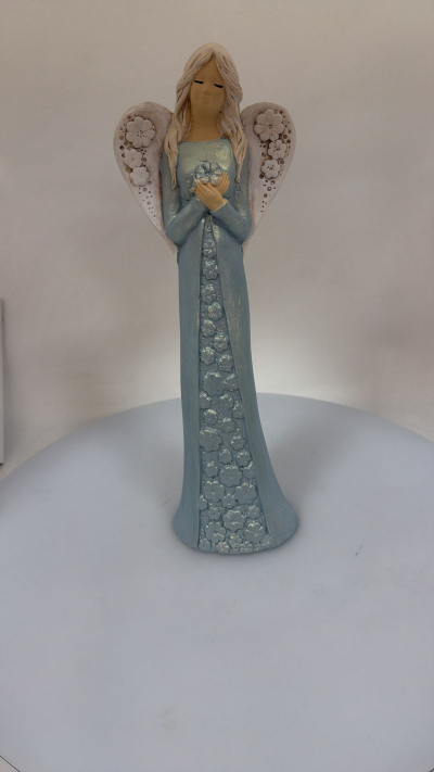 Dekoračný anjel sadrový IDA, tyrkysovo-modrá, 38x12 cm
