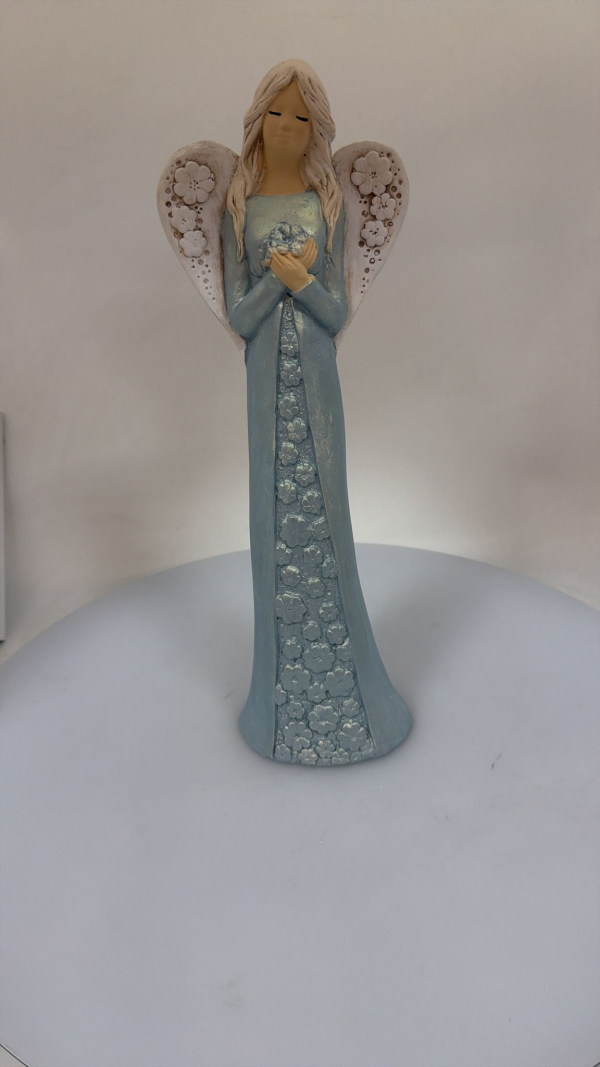 Dekoračný anjel sadrový IDA, tyrkysovo-modrá, 38x12 cm