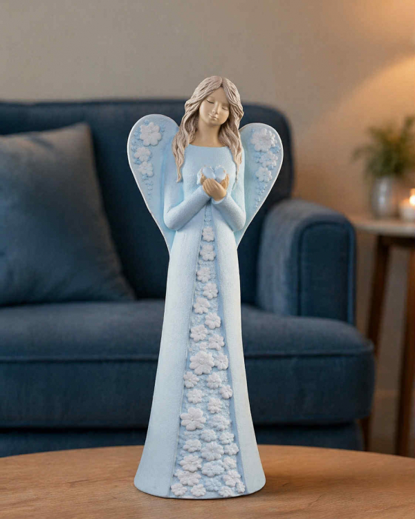 Dekoračný anjel sadrový IDA, tyrkysovo-modrá, 38x12 cm