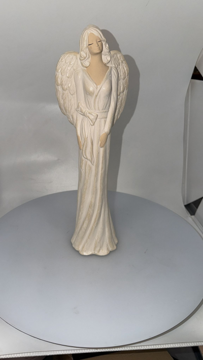 Dekoračný sádrový anjel KINGA, bielo-zlatý, 42x13 cm