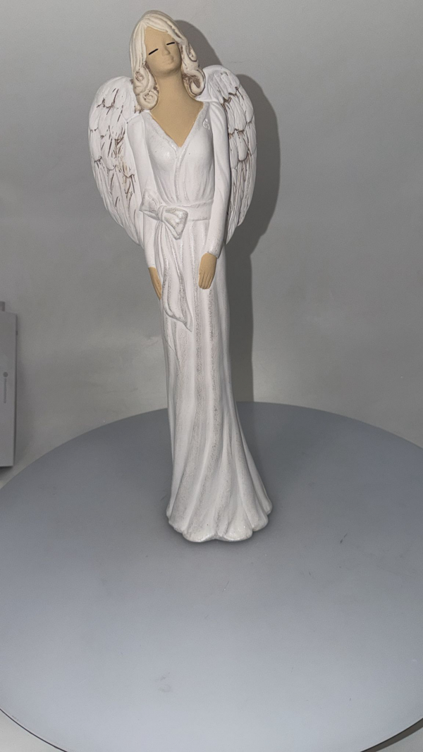 Dekoračný sádrový anjel KINGA, biely, 42x13 cm