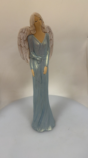 Dekoračný sádrový anjel KINGA, tyrkysovo-modrý, 42x13 cm