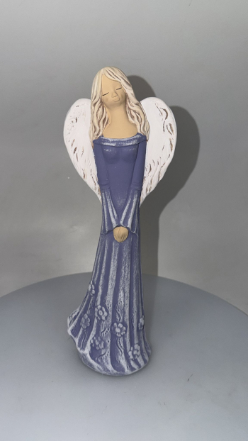 Dekoračný sádrový anjel ANIELKA, fialový, 37x13 cm