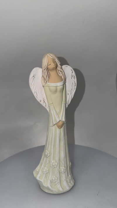 Dekoračný sádrový anjel ANIELKA, zelený, 37x13 cm