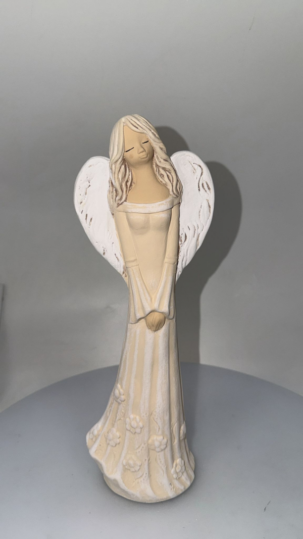 Dekoračný sádrový anjel ANIELKA, oranžový, 37x13 cm