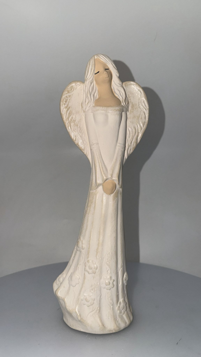 Dekoračný sádrový anjel ANIELKA, bielo-zlatá, 37x13 cm